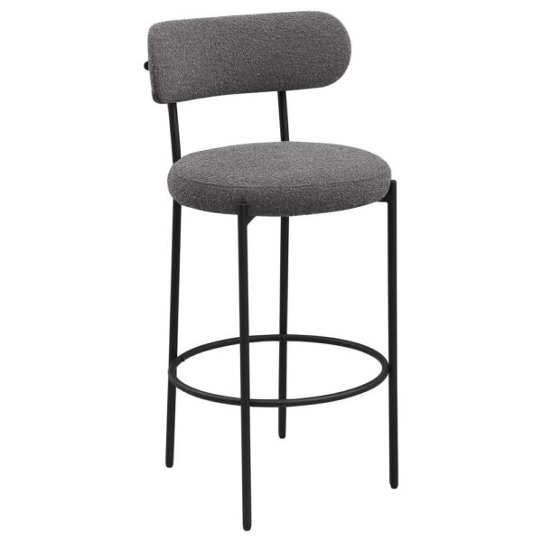 Winona Bar Chair Set of 2, Gray Boucle Fabric, Black Metal 30 Inch