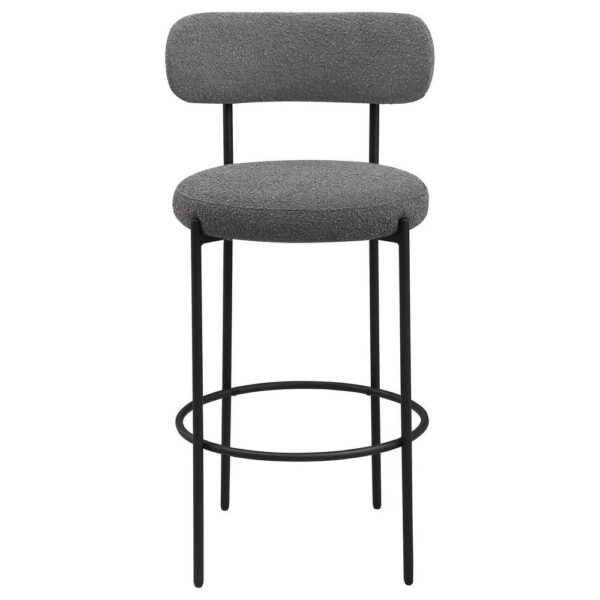 Winona Bar Chair Set of 2, Gray Boucle Fabric, Black Metal 30 Inch