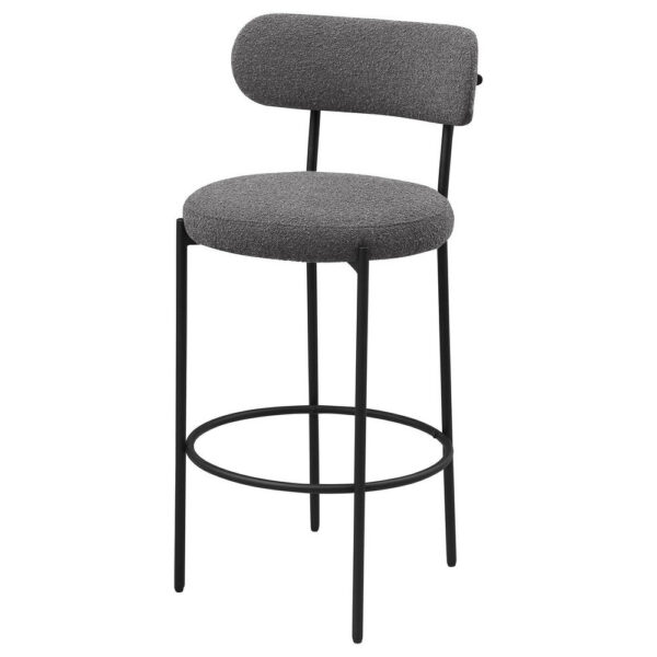 Winona Bar Chair Set of 2, Gray Boucle Fabric, Black Metal 30 Inch