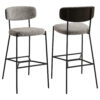 Ellina Pub Height Bar Chair Set of 2, Taupe Fabric, Black, 30 Inch