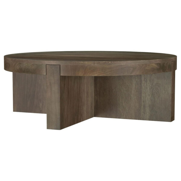 150220266992244feb964.jpeg Kinaj Coffee Table, Dark Brown Solid Mango Wood, Round 38 Inch Top