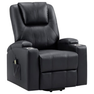 Stoy Power Lift Recliner Chair, Massage, 36 Inch Black Faux Leather