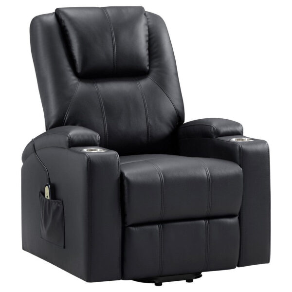 Stoy Power Lift Recliner Chair, Massage, 36 Inch Black Faux Leather