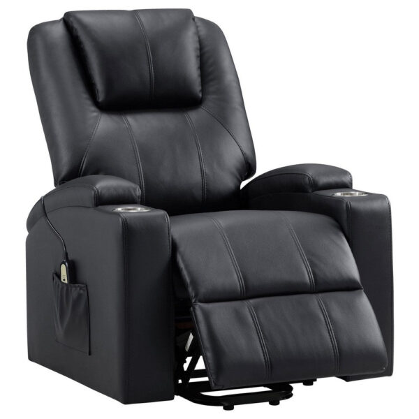 Stoy Power Lift Recliner Chair, Massage, 36 Inch Black Faux Leather