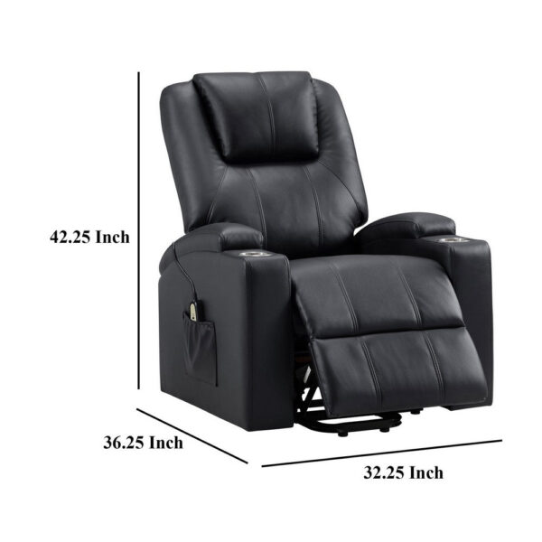 Stoy Power Lift Recliner Chair, Massage, 36 Inch Black Faux Leather