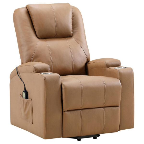 Stoy Power Lift Recliner Chair, Massage, 36 Inch Brown Faux Leather