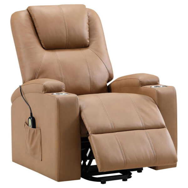Stoy Power Lift Recliner Chair, Massage, 36 Inch Brown Faux Leather