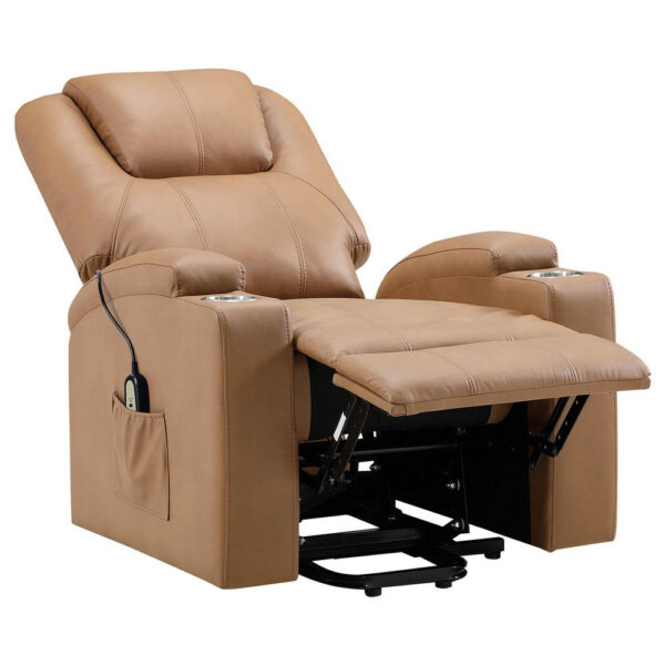 Stoy Power Lift Recliner Chair, Massage, 36 Inch Brown Faux Leather