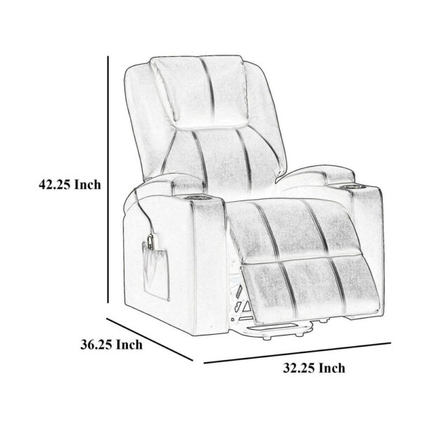 Stoy Power Lift Recliner Chair, Massage, 36 Inch Brown Faux Leather