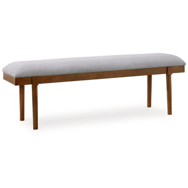 Jeyn Large Dining Room Bench, 59 Inch Brown Hardwood, Gray Polyester