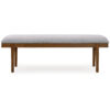 Jeyn Large Dining Room Bench, 59 Inch Brown Hardwood, Gray Polyester