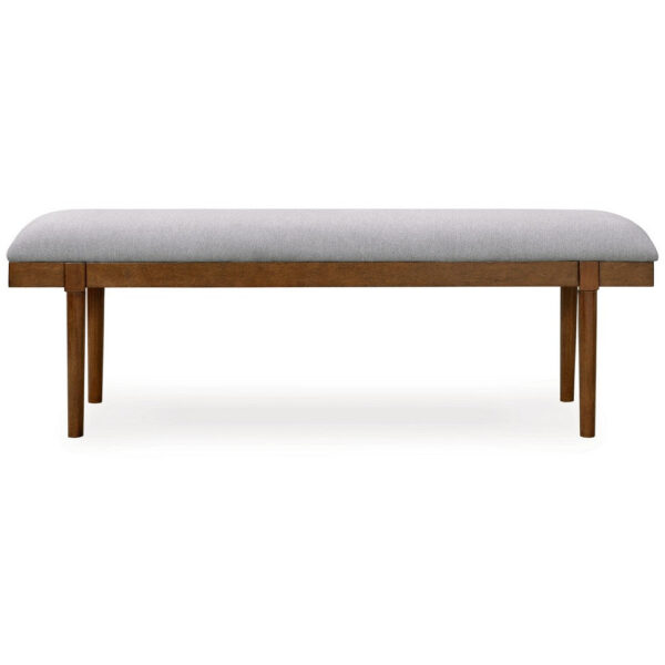 Jeyn Large Dining Room Bench, 59 Inch Brown Hardwood, Gray Polyester