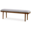 Jeyn Large Dining Room Bench, 59 Inch Brown Hardwood, Gray Polyester