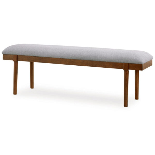 Jeyn Large Dining Room Bench, 59 Inch Brown Hardwood, Gray Polyester