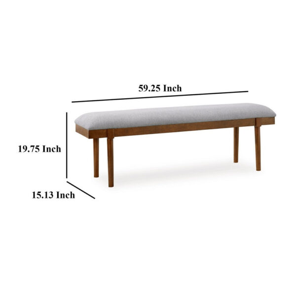 Jeyn Large Dining Room Bench, 59 Inch Brown Hardwood, Gray Polyester