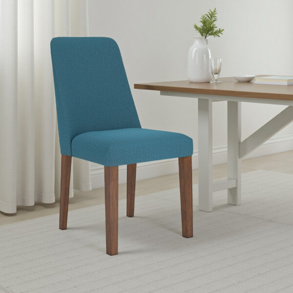 Jeyn Dining Side Chair Set of 2, Solid Hardwood, Blue Polyester Fabric