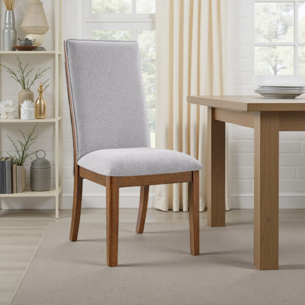 Jeyn Dining Side Chair Set of 2, Solid Hardwood, Light Gray Polyester