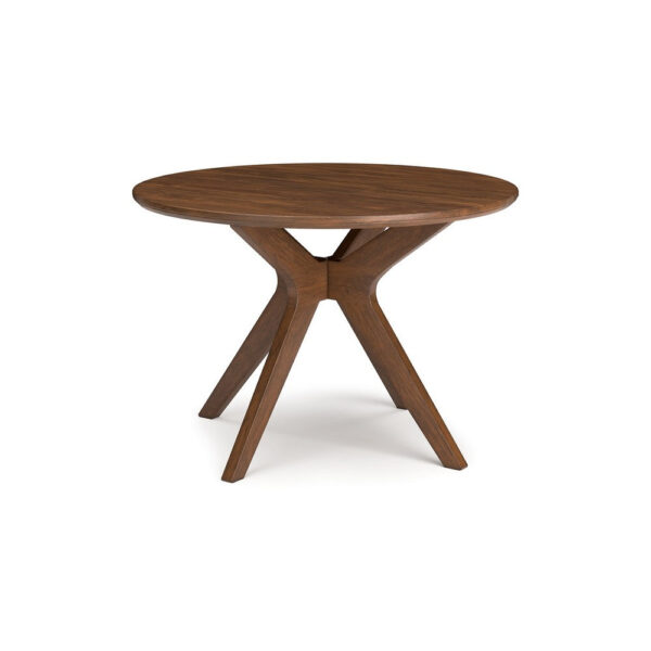 Jeyn Round Dining Table, Modern Curved Base, 45 Inch Brown Mango Wood
