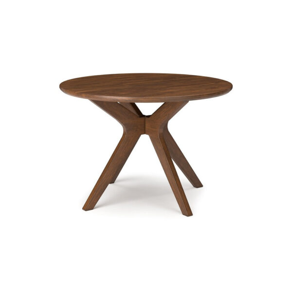 Jeyn Round Dining Table, Modern Curved Base, 45 Inch Brown Mango Wood