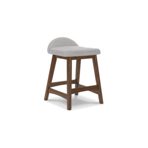 Jeyn Counter Stool with Footrest Set of 2, Brown Wood, Light Gray Seat