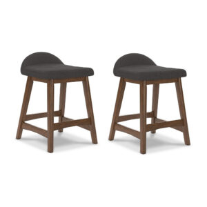 Jeyn Counter Stool with Footrest Set of 2, Brown Wood, Charcoal Gray