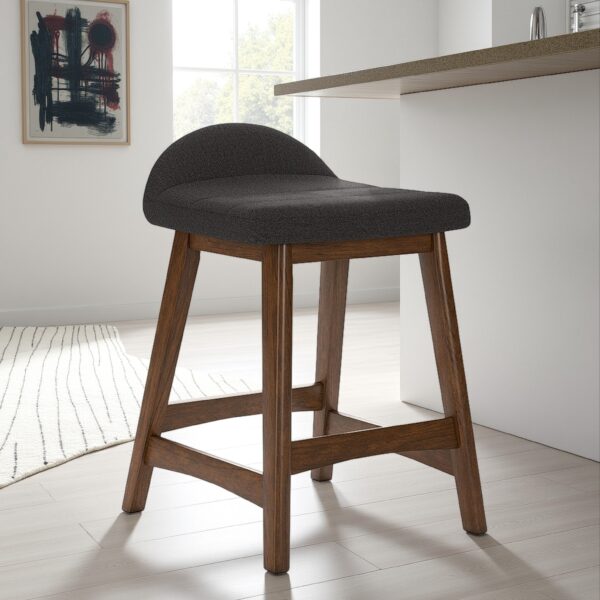 Jeyn Counter Stool with Footrest Set of 2, Brown Wood, Charcoal Gray