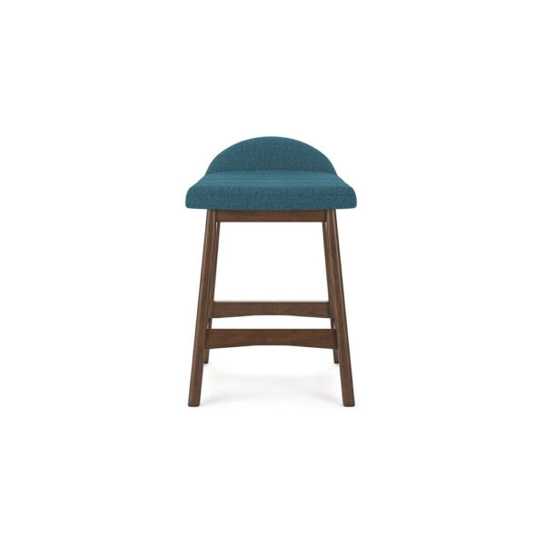 Jeyn Counter Stool with Footrest Set of 2, Brown Hardwood, Blue Seat
