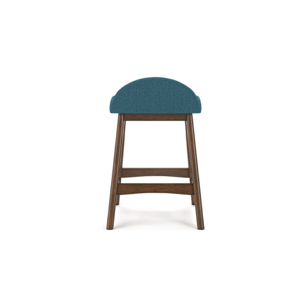 Jeyn Counter Stool with Footrest Set of 2, Brown Hardwood, Blue Seat