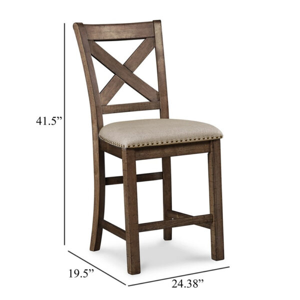 Chip Counter Height Chair Set of 2, Distress Nutmeg Wood, Polyester