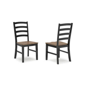 Fleur Dining Side Chair Set of 2, Black Ladderback, Brown Solid Wood