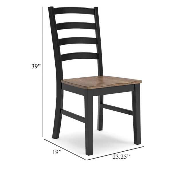 Fleur Dining Side Chair Set of 2, Black Ladderback, Brown Solid Wood