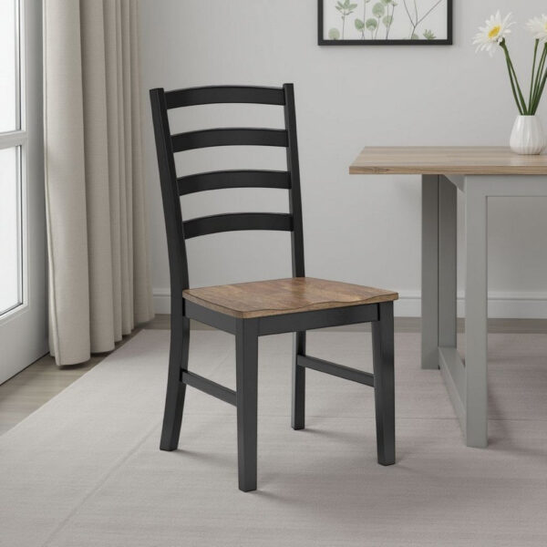 Fleur Dining Side Chair Set of 2, Black Ladderback, Brown Solid Wood