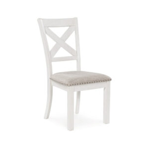 Lea Dining Side Chair Set of 2, Classic White Wood, Gray Polyester