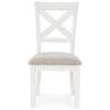 Lea Dining Side Chair Set of 2, Classic White Wood, Gray Polyester