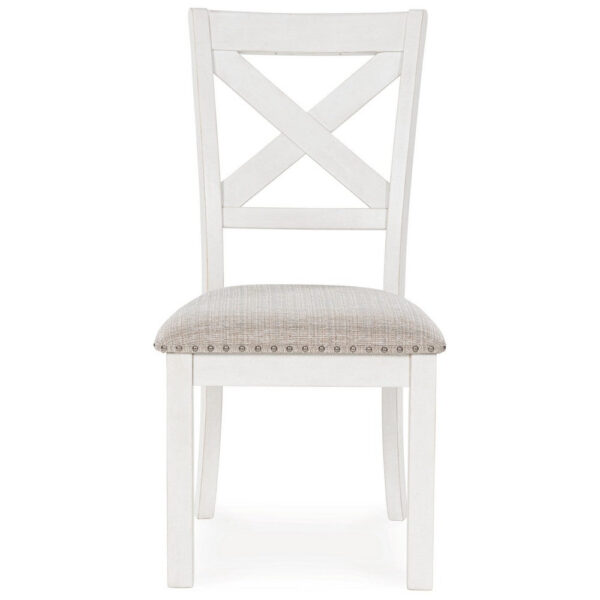 Lea Dining Side Chair Set of 2, Classic White Wood, Gray Polyester