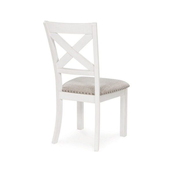 Lea Dining Side Chair Set of 2, Classic White Wood, Gray Polyester