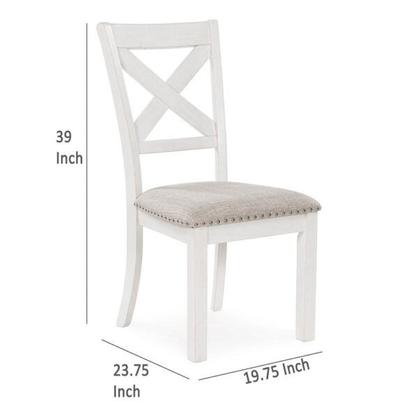 Lea Dining Side Chair Set of 2, Classic White Wood, Gray Polyester