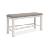 Lea Counter Height Dining Bench, Classic White Wood, Gray Polyester