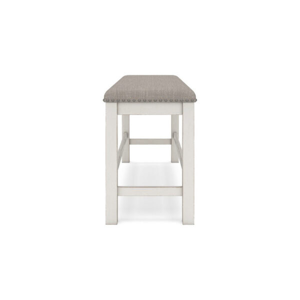 Lea Counter Height Dining Bench, Classic White Wood, Gray Polyester