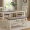 Lea Counter Height Dining Bench, Classic White Wood, Gray Polyester