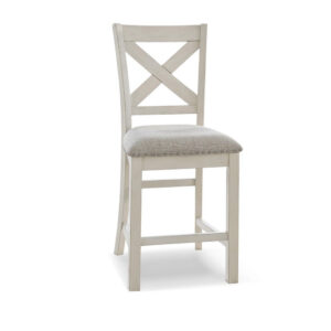 Lea Counter Height Chair Set of 2, White Solid Wood, Gray Polyester
