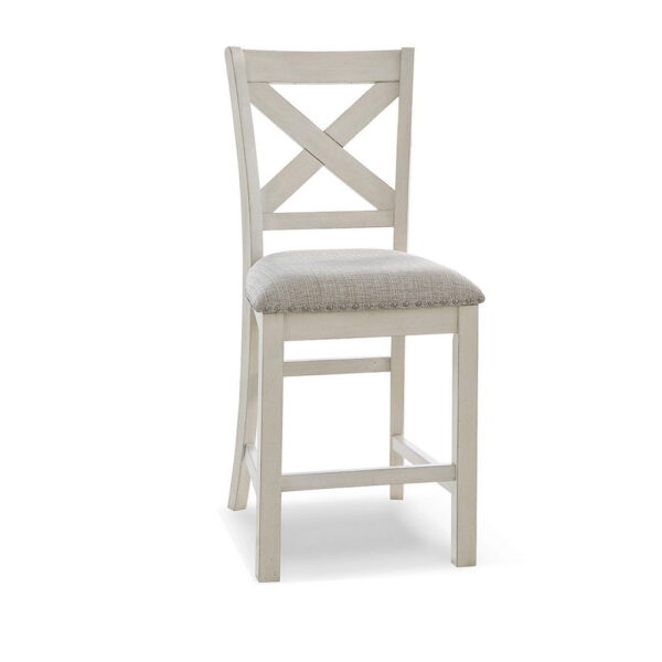 Lea Counter Height Chair Set of 2, White Solid Wood, Gray Polyester