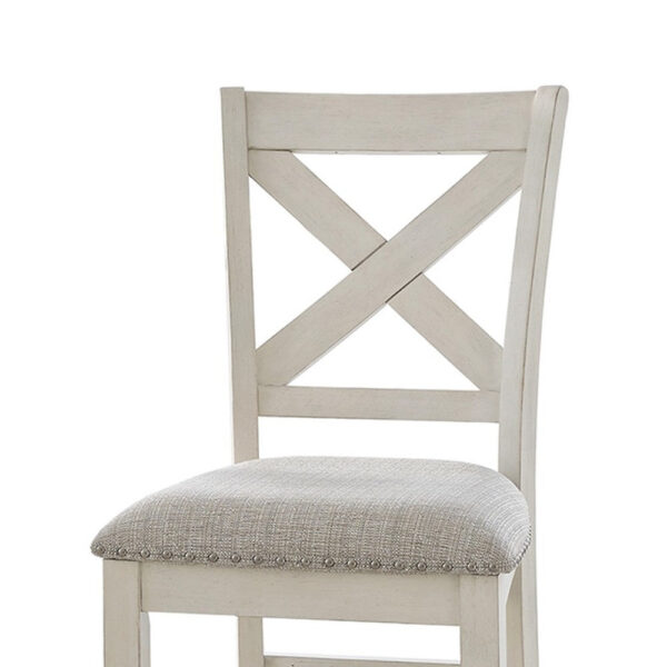 Lea Counter Height Chair Set of 2, White Solid Wood, Gray Polyester
