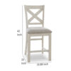 Lea Counter Height Chair Set of 2, White Solid Wood, Gray Polyester