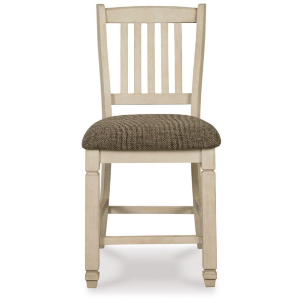 Bolan Counter Height Chair Set of 2, Rake Back, Antique White Wood