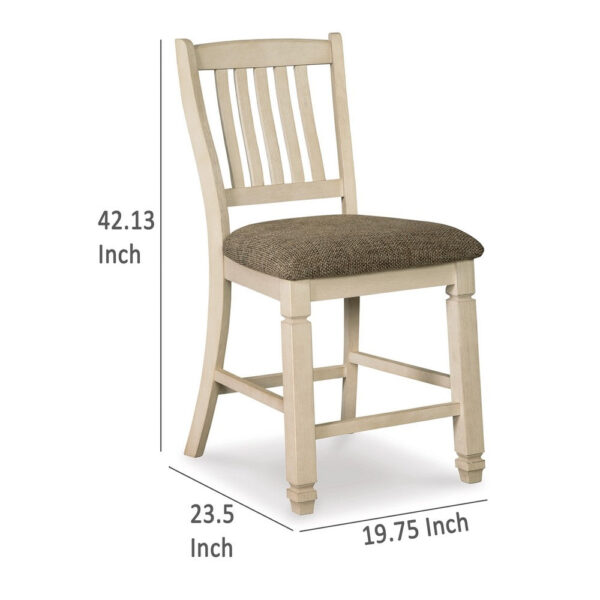 Bolan Counter Height Chair Set of 2, Rake Back, Antique White Wood