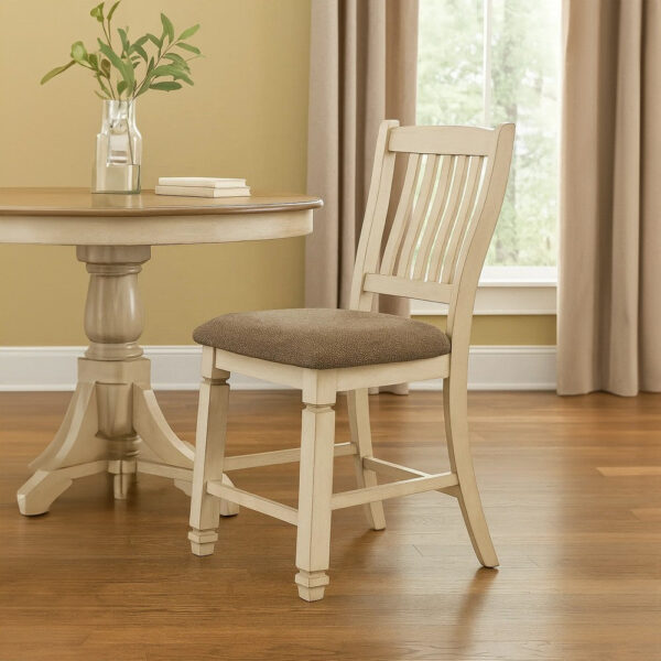 Bolan Counter Height Chair Set of 2, Rake Back, Antique White Wood