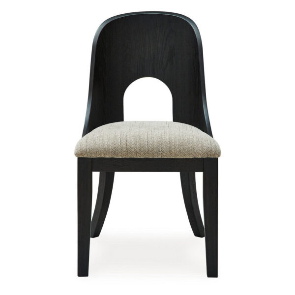 Robeck Dining Side Chair Set of 2, Herringbone Polyester, Black Wood