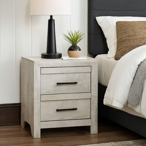 1502202669922681957ec.jpeg Bisca Nightstand, 2 Drawers, Black Handles, Light Gray Wood, 27 Inch
