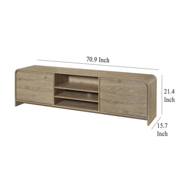 Maria TV Stand Media Cabinet, 2 Drawer and Shelves, Beige Wood 71 Inch